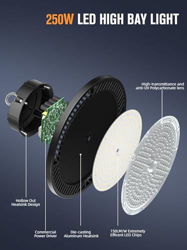 Commercial-grade 37500LM 250W High Bay Led Shop Light For Shop Garage Barn - size: 250W-2PACK