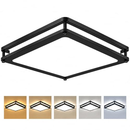 12in 36W Black Square Dimmable LED Ceiling Lights, 3600LM Super Bright Modern Flush Mount Light Fixtures, 2700K-6500K 5CCT Adjustable Ceiling Lamp for Hallway Laundry Commercial Residential Use 1-Pack - color: Black, size: 1 Pack