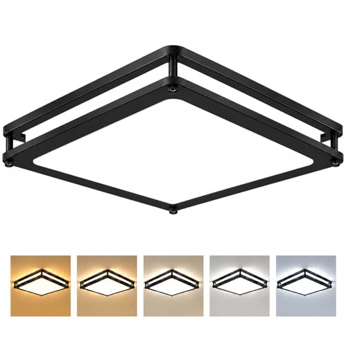 12in 36W Black Square Dimmable LED Ceiling Lights, 3600LM Super Bright Modern Flush Mount Light Fixtures, 2700K-6500K 5CCT Adjustable Ceiling Lamp for Hallway Laundry Commercial Residential Use 1-Pack - color: Black, size: 1 Pack