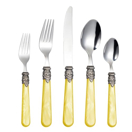 20 Pieces 18/10 Stainless Steel Elegant Silverware Set for 4,Vintage Flatware Set,Dishwasher Safe (20, Yellow) - color: Yellow