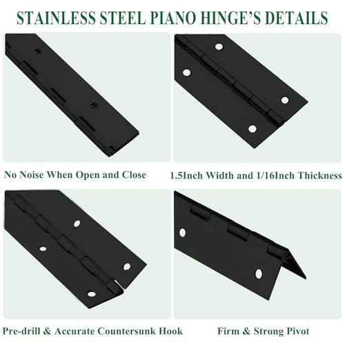 2Pack 20” Heavy Duty Piano Hinge Stainless Black Continuous & Piano Hinges - size: 20INCH