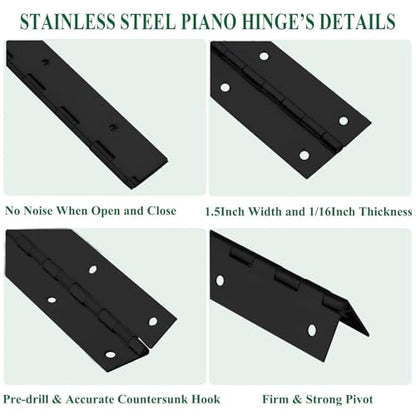 2Pack 20” Heavy Duty Piano Hinge Stainless Black Continuous & Piano Hinges - size: 20INCH