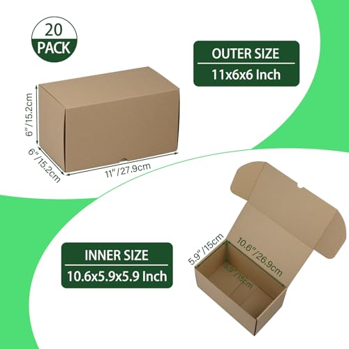 11x6x6 Inches Shipping Boxes Set of 20, Brown Corrugated Cardboard Box Literature Mailer for Packing Small Business - color: Brown, size: 11x6x6 - 20pcs