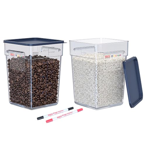 2 Pack 22 QT Commercial Food Storage Containers with Lids, Clear Large Square Containers with Handles for Flour, Rice, Pet Food and Commercial Bulk Storage - size: 2 X 22.0(QT)