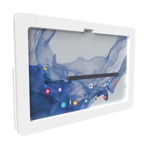Anti-Theft Acrylic VESA Enclosure for Galaxy TAB S10 FE+ 13.1" with Free Wall Mount Kit & 90-Degree Angle Charge Cable (TAB S10 FE+ 13.1, White) - color: White, size: TAB S10 FE+ 13.1