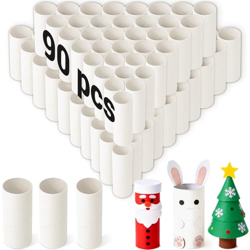 White Cardboard Tubes for Crafts, 90Pack, Bulk Paper Rolls for Kids DIY, Classroom Art Supplies, Holiday Decor - color: White, size: 90Pack