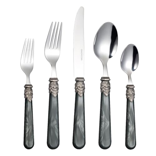 20 Pieces 18/10 Stainless Steel Elegant Silverware Set for 4,Vintage Flatware Set,Dishwasher Safe (20, Grey) - color: Gray