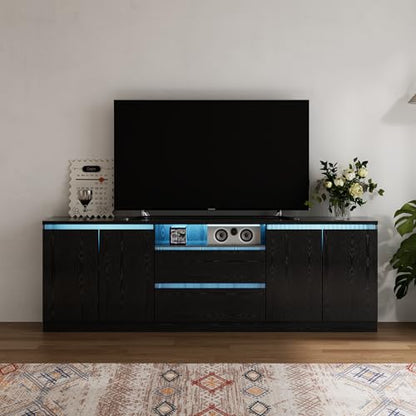Bobve Modern TV Stand for TVs Up to 100",LED TV Console,Long Entertainment Center with 2 Drawer/2 Cabinets,Universal TV Stand for Living Room,Bedroom,Black,3 Light Modes - color: Black