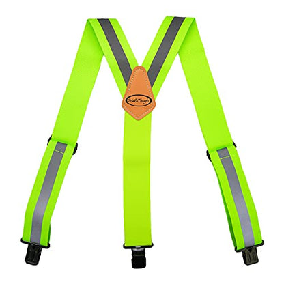 MELOTOUGH Reflective Safety Suspenders|Work Suspenders with Hi Viz Reflective Strip Hold Up Tool Belt Suspenders - color: Reflective Green, size: Y BACK