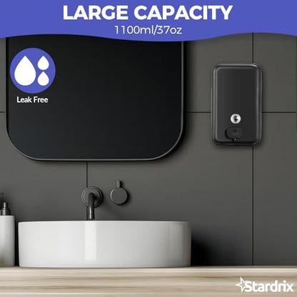 Stardrix Matte Black Stainless Steel Vertical 1100ml/37oz Capacity Commercial-Grade Soap Dispenser, Wall-Mounted Bathroom Hand Soap Dispenser with Corrosion-Proof Lining and Anti-Leak Pump - color: Vertical Matte Black