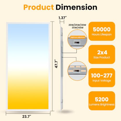 2 Pack 2x4 LED Flat Panel Light, 5CCT Selectable,0-10V Dimmable, 9630LM/72W - color: 2 Pack, size: 2-foot X 4-foot
