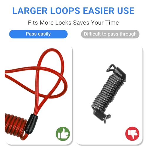 Security Cable Lock 2 Pack, 5FT Self-Coiling Stainless Steel Double Loop Cable, Flexible Anti-Theft Wire for Luggage, Bike, Helmet & Travel Gear (Red) - color: Red