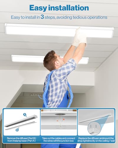 Sunco 2 Pack LED Shop Lights 4ft, Wraparound Fixtures, 40W=300W, Linkable