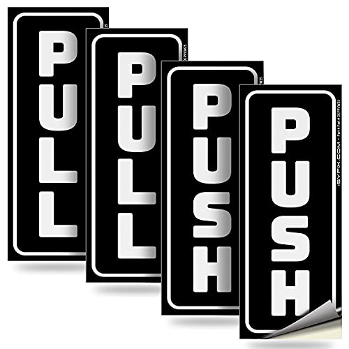 iSYFIX Push Pull Stickers Sign, 2x5 inch, Black/White, 2 Sets - color: Black / White, size: Vertical 2x5
