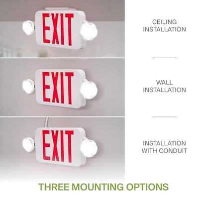ASD LED Emergency Exit Sign with Battery Backup - 120-277V UL Double Face Rotatable Lighted Exit Signs with Emergency Lights for Business, Commercial Battery Operated LED Sign Power Outage