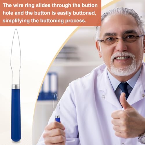 Easy Button Hook, Steel Button Helper Tool for Elderly, Blue - color: Blue, Plastic Handle, 1 Pack