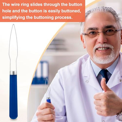Easy Button Hook, Steel Button Helper Tool for Elderly, Blue - color: Blue, Plastic Handle, 1 Pack
