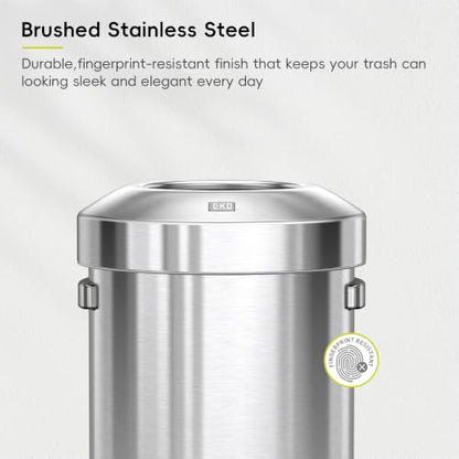 EKO 16-Gallon Round Stainless Steel Open Top Trash Can, Large Commercial Waste Bin with Detachable Lid and Carrying Handle, Brushed Metal Garbage Bin for Home, Office, Restaurant, Restroom - color: Stainless Steel, size: 60 Liter, Round