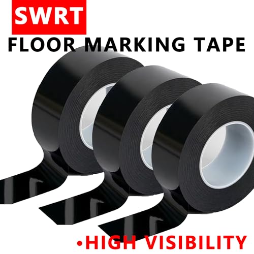 SWRT 2" x 110FT Black Floor Marking Tape and Dance Splicing Tape, Caution Gym Floor Tape Warning Safety Stripe Tape for Floor Marking, Athletics, School, Restaurants, Equipment and More - size: 2 Inch x 110FT