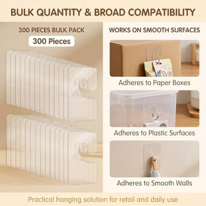 300 Pcs Clear Self Adhesive Hang Tabs, Plastic J-Hook Display Tags