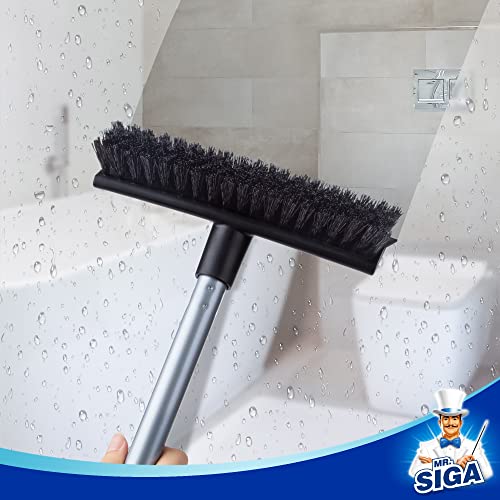 MR.SIGA Floor Scrub Brush with Long Handle, 2 in 1 Scrubber and Squeegee for Cleaning Bathroom, Patio, Garage, Wall, Tile with Stiff Bristles (Pack of 3) - size: 8.7 x 48.4 inch (Pack of 3)