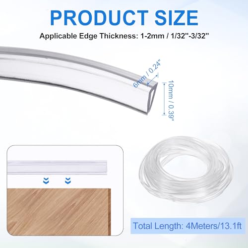 uxcell Clear Edge Trim 13.1Ft U Channel Edges Guards Fits 1/32"-3/32" - size: 13.1Ft x 1/4" x 3/8", Fits 1/32"-3/32"