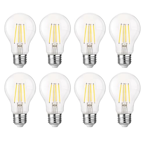 FLSNT 60W Equivalent Dimmable A19 LED Light Bulbs, Efficient 7W, 600Lumens, 2200K Warm White, CRI82, E26 Standard Base, 15000 Hours, LED Filament Light Bulbs, Amber Clear Glass, 8 Pack - color: 60w 4000k Cool White, size: 8 Count (Pack of 1)