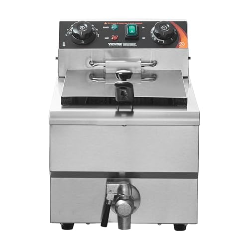 VEVOR Commercial Deep Fryer, 1500W Electric Countertop Fryer with Basket, 11.6Qt / 11L Stainless Steel Single Oil Fryer with Time & Temp Control, Overheat Protection, for Kitchen Restaurant Use - size: Single Fryer, style: Upgraded with Timer & Oil Filtra