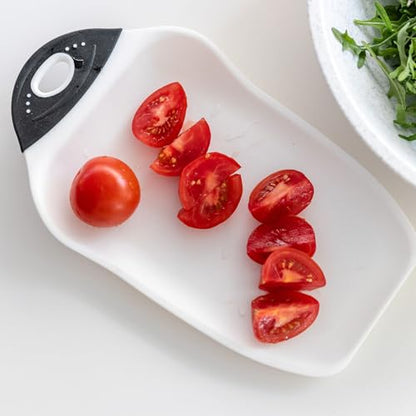 Dexas Chop & Scoop Cutting Board with Non-Slip Feet, 6.5 x 10.5 Inch, BPA-Free Dishwasher Safe Kitchen Prep Board, White and Black - color: White, size: 10.5"L x 6.5"W
