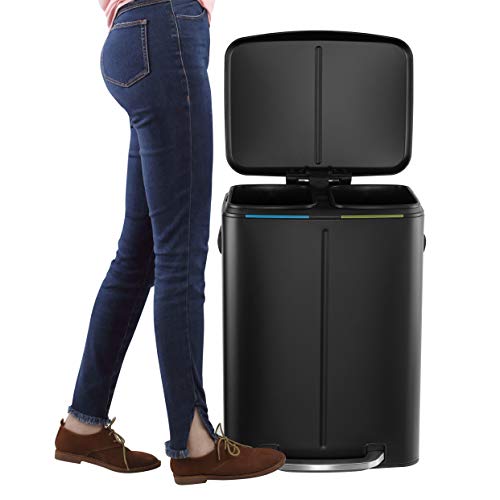 happimess HPM1005B Marco Rectangular 10.6-Gallon Double Bucket Trash Can with Soft-Close Lid, Fingerprint Resistant, Modern, Minimalistic for Home, Kitchen, Office, Bathroom, Black - color: Black