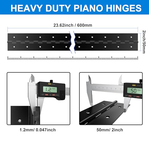 4 Pack Heavy Duty Piano Hinge 24 Inch x 2 Inch Open Width, 0.047'' Leaf Thickness Stainless Steel Piano Hinge Continuous Hinge for Folding Furniture, Cabinet, Storage, Heavier Doors and Lids (Black) - size: 4-Pack Black