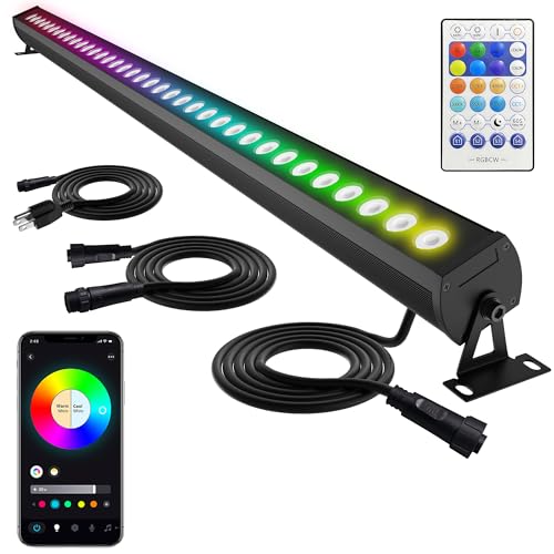 Linkable LED Light Bar Outdoor Color-Changing, 40″ RGBCW Wall Washer Light, 180W Smart Bluetooth App & Remote Control, 2700K-6500K Tunable White, IP65, for Stage, DJ, Home Patio & Commercial - size: Linkable 40" 180W