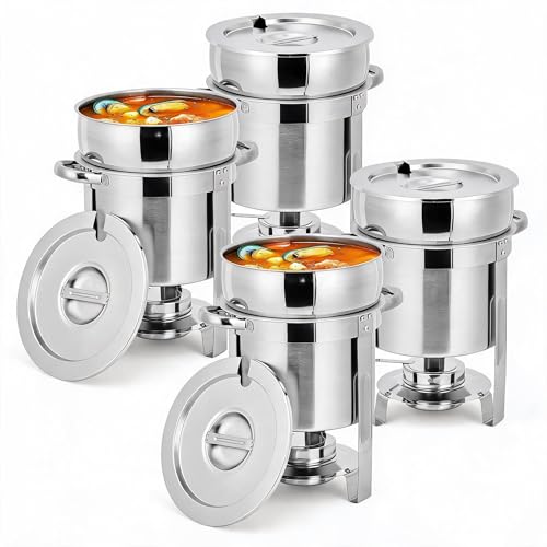 4 Pack Soup Chafing Dishes for Buffet 11QT Stainless Steel Soup Warmer Set with Lids & Fuel Holders,Round Food Warmer Pot for Catering Supplies Party - size: 11QT 4Pcs