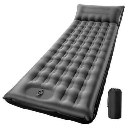 Camping Sleeping Pad, 6 inch Thick Ultralight Camping Mat with Pillow, Built-in Foot Pump Inflatable Sleeping Pads Compact for Camping Backpacking Hiking Traveling Tent,Single,Gray - color: Grey