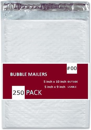250 PC #00 5x10 Inches 250 Pack Inches Poly Bubble Mailers Shipping Padded Envelopes Self Seal Waterproof Cushion Envelopes - size: 5x10" 250PC