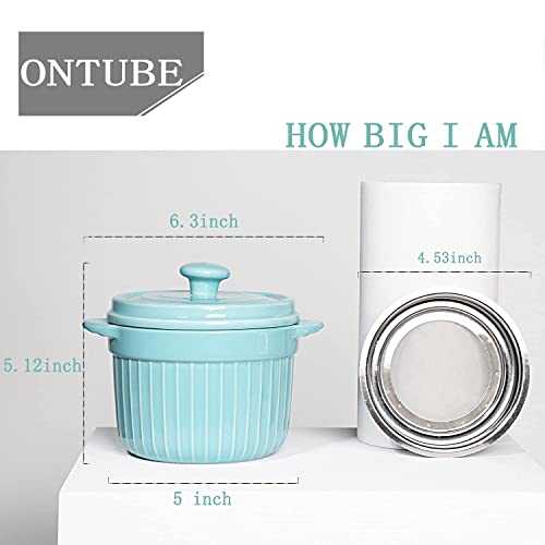 ONTUBE Ceramic Bacon Grease Container Keeper with Strainer 17oz,Turquoise - color: Turquoise
