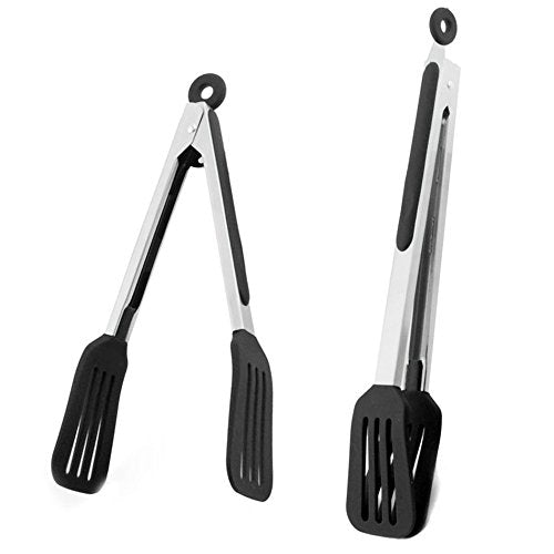Cooking Tongs 9" and 12" Stainless Steel Kitchen Silicone Serving Tongs - color: Black, size: 9 & 12 inch