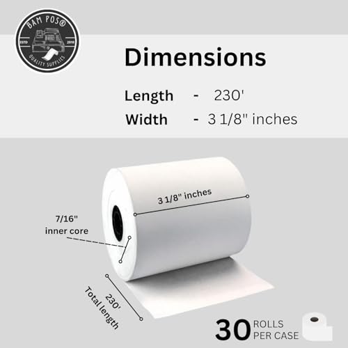 BAM POS 3 1/8” x 230’ Thermal Receipt Paper Rolls - BPA Free - Credit Card Paper - Point of Sale Cash Registers - 30 Rolls Per Case - size: 30 rolls