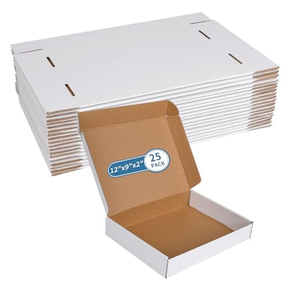 Fishat 12" x 9" x 2" White Corrugated Cardboard Shipping Boxes Set of 25, - size: 12" x 9" x 2"