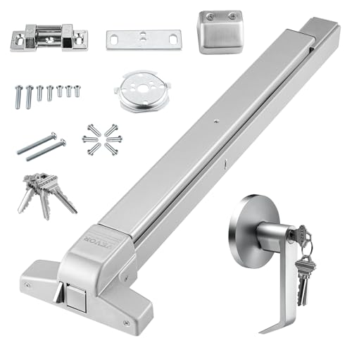 VEVOR Door Push Bar Panic Exit Device, 28” Stainless Steel Commercial Emergency Exit Door Push Bar with Exterior Lever and 3 Keys, Emergency Exit Door Hardware for 28"-41" Metal Wood Door - size: 27.5" x 6.1" x 2.6"