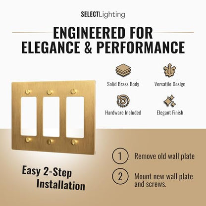 SELECT 3-Gang Solid Brass Wall Plate Cover, Satin Brass Finish - color: Satin Brass, size: 3 Gang, style: Wall Plate