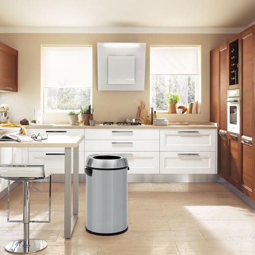 Takywep 17 Gallon/65 Liter Round Open Top Trash Can, Commercial Grade Heavy Gauge Trash Bin, Stainless Steel Garbage Can, Perfect for Kitchen, Office, School, Restaurant, Silver - color: Silver Open Top