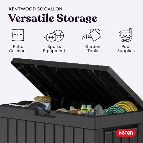 Keter Kentwood 50 Gal Outdoor Storage Box and Patio Side Table - color: Dark Grey