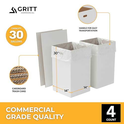 30 Gallon Extra Large Disposable Trash Cans (4 Pack) - Heavy Duty Corrugated Cardboard Pop Up Garbage Bins with Waterproof Coating, Foldable Reusable Recycling Bin Boxes for Parties, Events & Home