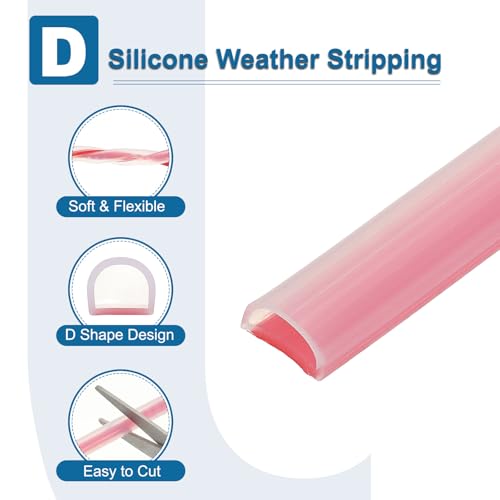 PATIKIL Silicone Weather Stripping Door Seal, 9.8 ft D Shape Weather Stripping Self Adhesive Door Seal Strip for Door Frame, Window Sealing, Large Gap, 15/32" Wx5/128 Tx15/64 H, Clear/Red - size: 9.8 ft Long, 15/32"Wx5/128"Tx15/64"H