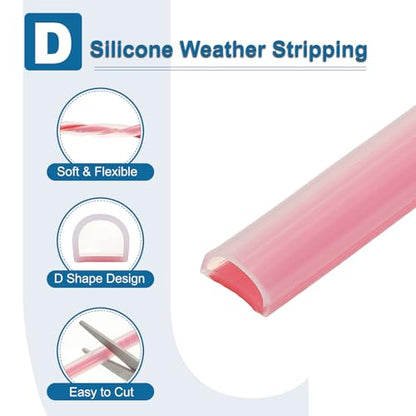 PATIKIL Silicone Weather Stripping Door Seal, 9.8 ft D Shape Weather Stripping Self Adhesive Door Seal Strip for Door Frame, Window Sealing, Large Gap, 15/32" Wx5/128 Tx15/64 H, Clear/Red - size: 9.8 ft Long, 15/32"Wx5/128"Tx15/64"H
