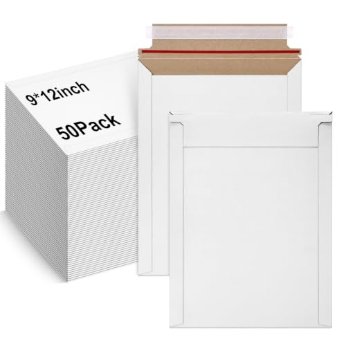 Rigid Mailers 50Pack 9" x 12" White Self-Seal Trading Card Mailers, Bulk Cardboard Kraft Mailer Cardboard Envelopes, Shipping Envelope for Mailing Semi-Rigid and Toploaders, Protector Supplies - color: White-50 pack