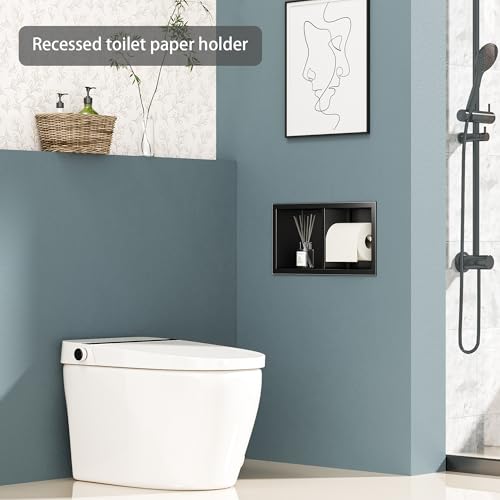 Neodrain Matte Black Recessed Toilet Paper Holder,for Standard/Mega Roll - color: Matte Black