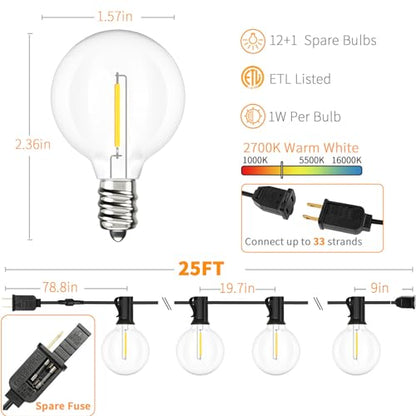 Svater Outdoor String Lights 25 FT G40 LED Patio Hanging Light Waterproof - size: 25FT