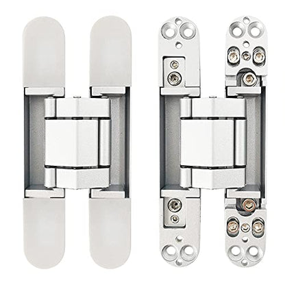 Concealed Door Hinges Heavy Duty Invisible Hidden Hinges 3-D Adjustable - 1 Pair - color: 6"_Silver_2 Pack